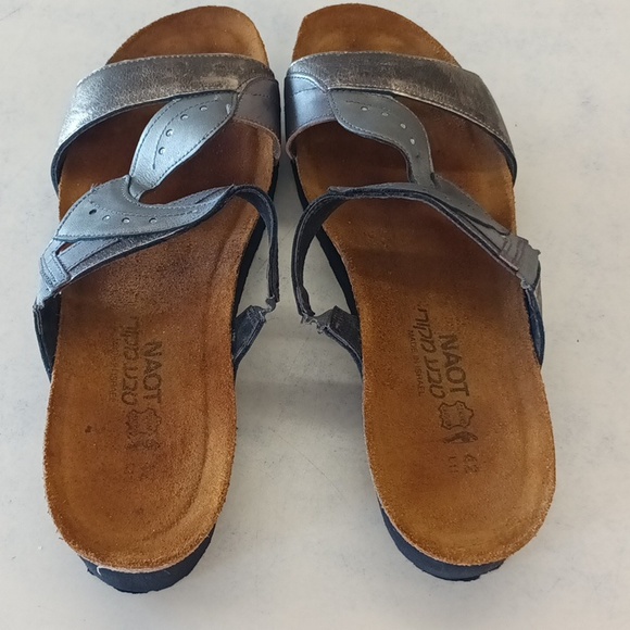 NAOT Kimberly Slide On Silver metallic Leather Sandals Size 42/11-11.5 - Picture 3 of 8